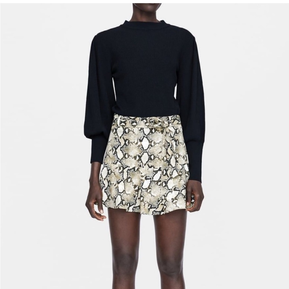 Zara Beige Snake Print Mini Skirt and blazer